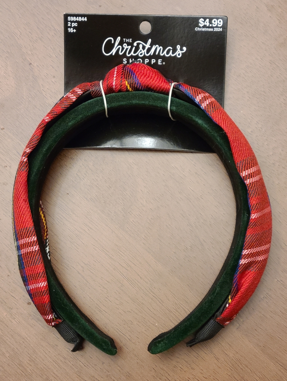 2 Piece Set - Red Plaid Headband & Emerald Green Velvet Headband Bundle Lot